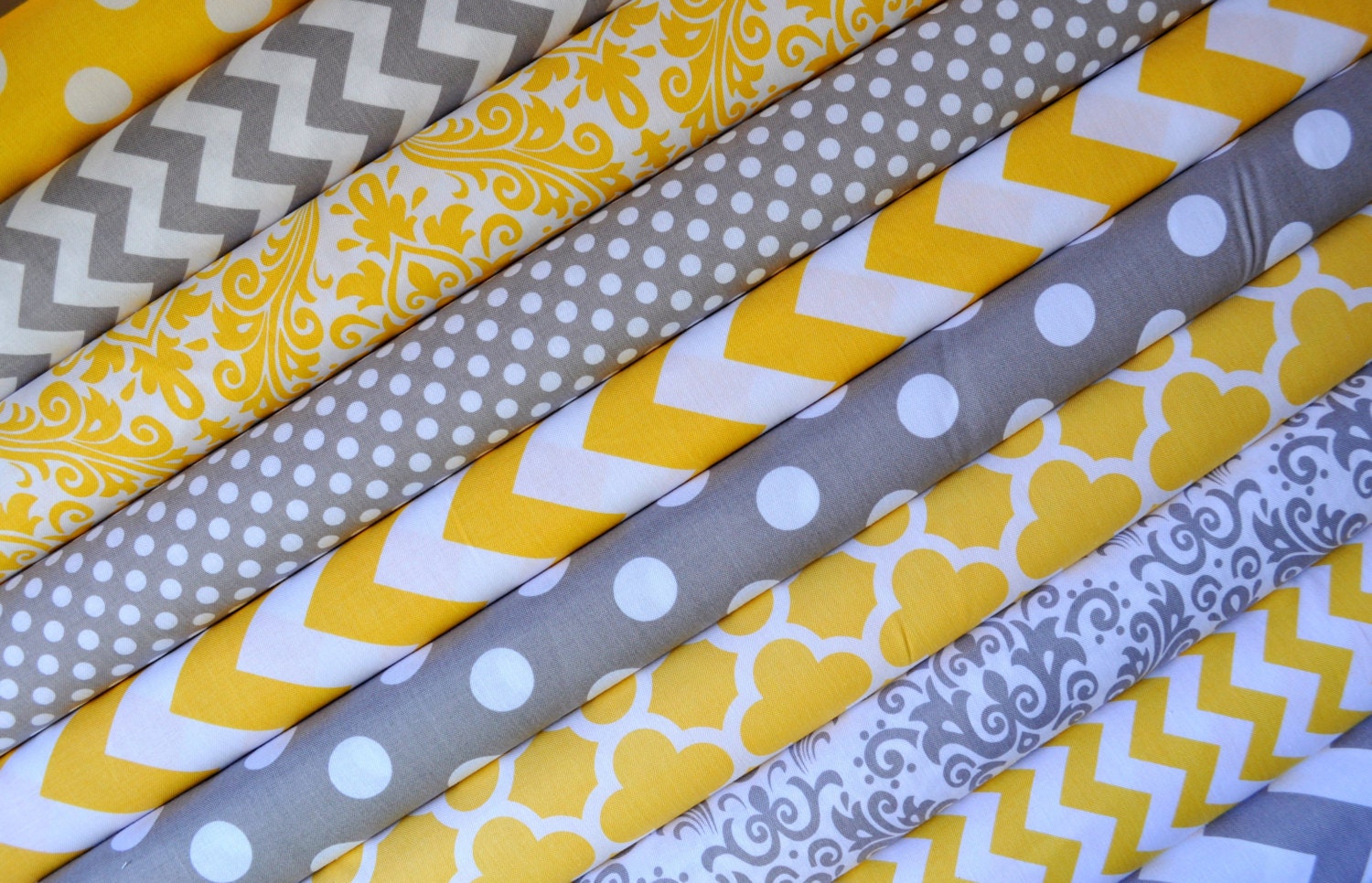 Yellow and Gray / Grey Fabric Bundle of by SouthernStitchFabric