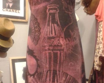 Hand Dyed Little Summer Dress, with Perrier Jouet, stars, dragon, sacred heart, fans and Coca Cola bottle...(Did I get it all?)