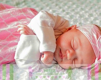 Coming Home Set Pink Quatrefoil Preemie NEWBORN 0-3 mos, 3-6 mos Layette Gown Optional Headband
