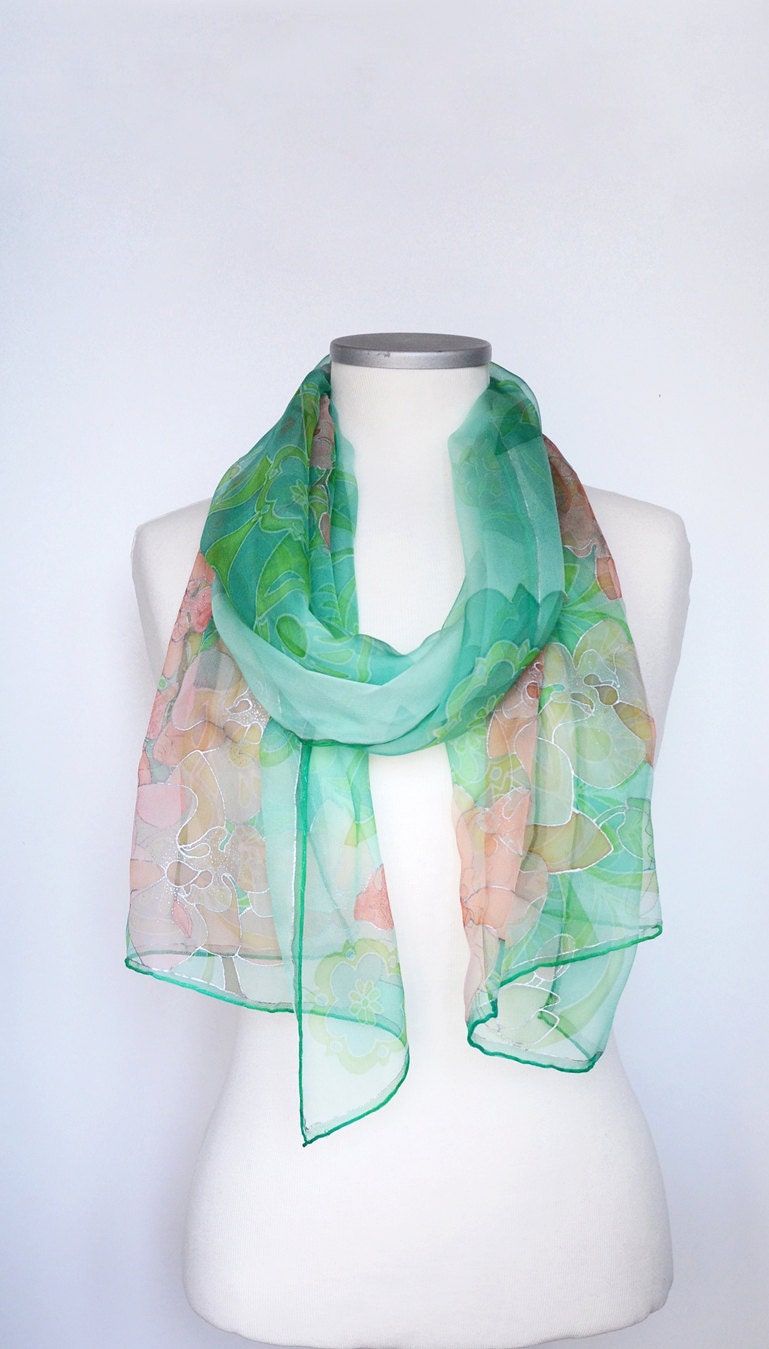 Small silk scarves for women peach and mint green