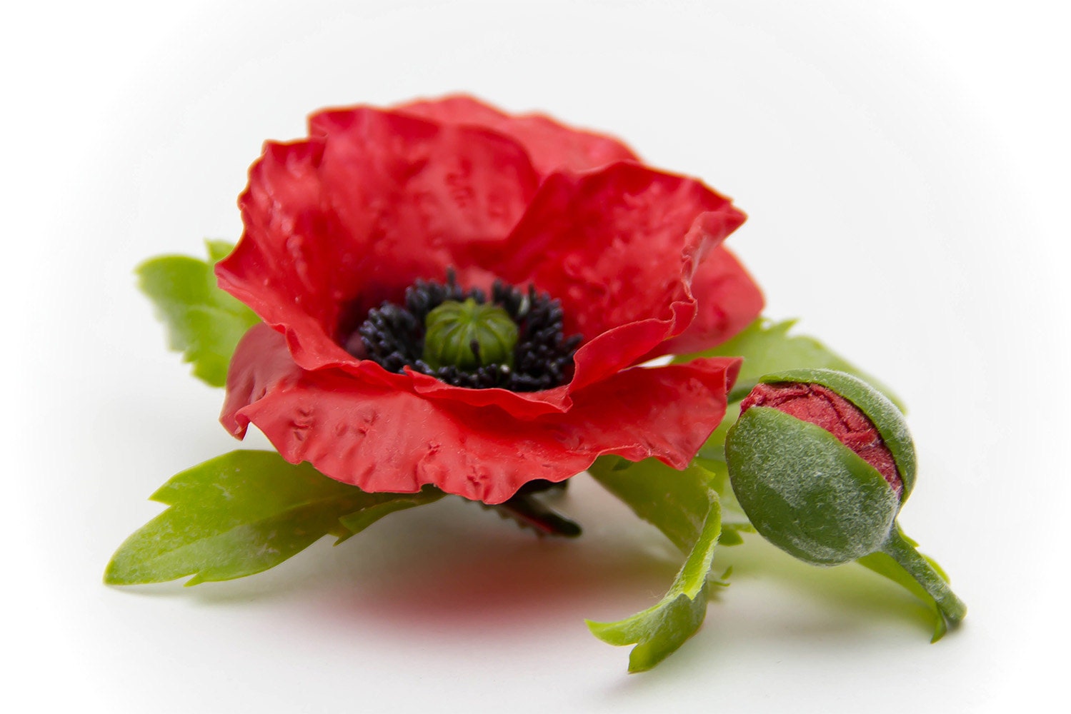 Brooch poppy flower polymer clay flower Floral brooch