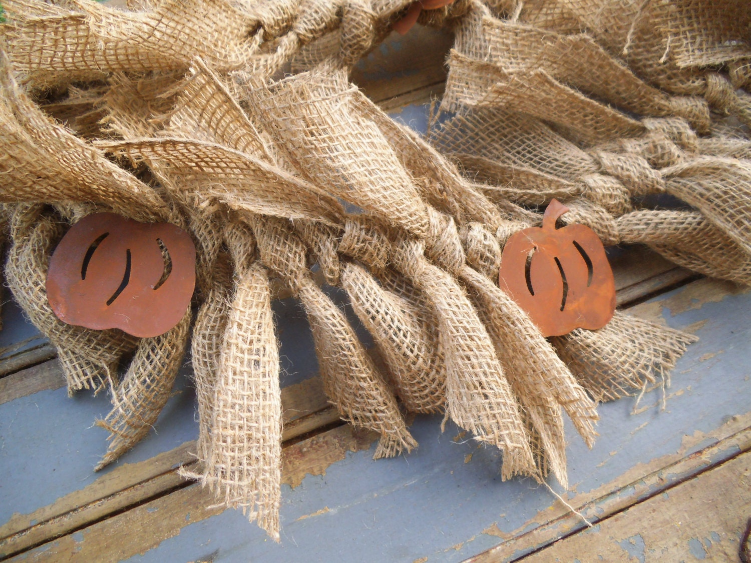 Burlap Garland Rustic Garland Rusty Pumpkins Rustic
