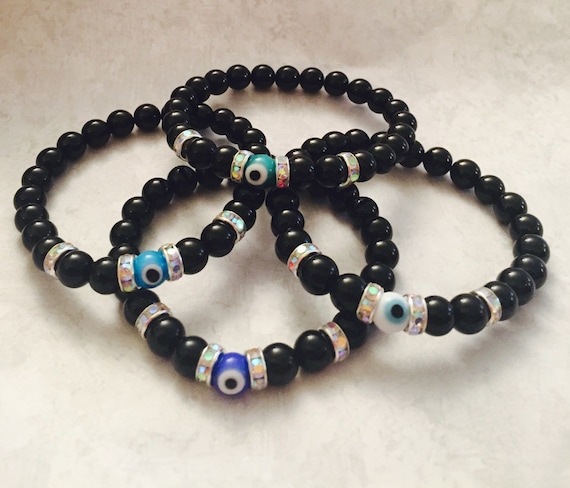 Evil Eye bead with Black Jasper stone beaded bracelet evil