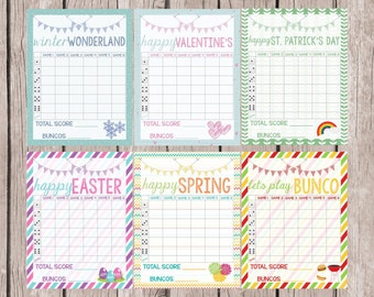 Printable Bunco Score Sheet Set-Digital Files- Score Sheet, Table Labels and Tally Sheets for All Holidays!