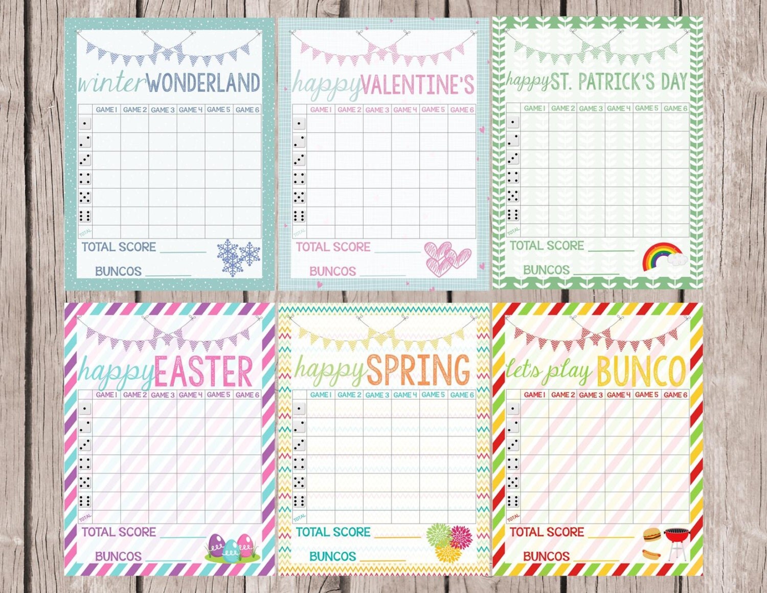 Printable Bunco Score Sheet Set Digital Files Score Sheet