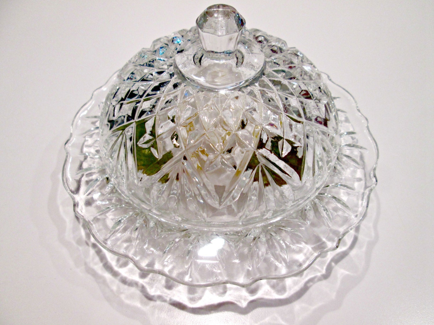 Vintage Crystal Dome Butter Dish with Lid Pineapple by RobinsLane