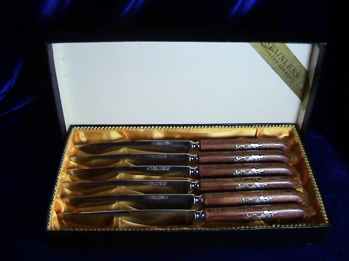 Vintage German Solingen Stainless Peaso Steak Knife Set with