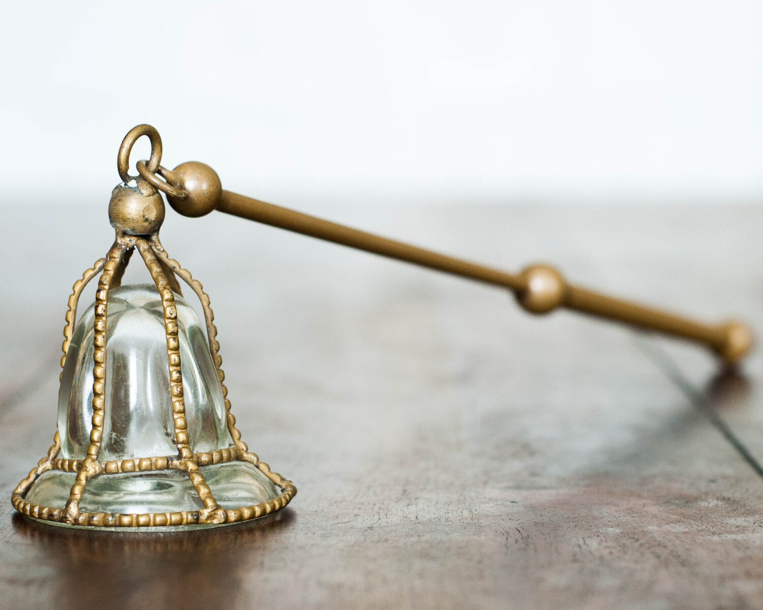 Vintage Brass and Glass Candle Snuffer Snuff Fire Extinguisher Country