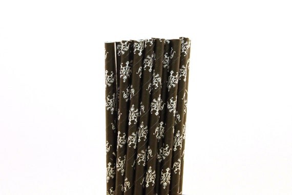 Black with White Damask Paper Straws-Damask Paper Straws-Black Straws-Parisian Party Straws-Garden Party Straws-Wedding Decorations Il_570xn