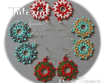 Beadweaving tutorial for "Juicy summer" earrings / Beading tutorial / Earring tutorial / Beading pattern / Superduo tutorial / TUTORIAL ONLY
