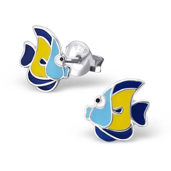 Childrens Colorful Angel Fish Earring Studs 925 by BUNCHABEADS