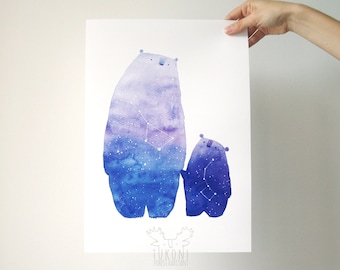 Cosmic bear art print Watercolor Great bear constellation print Ursa major minor Bear art Bear print Animal print Bear wall art Bear poster