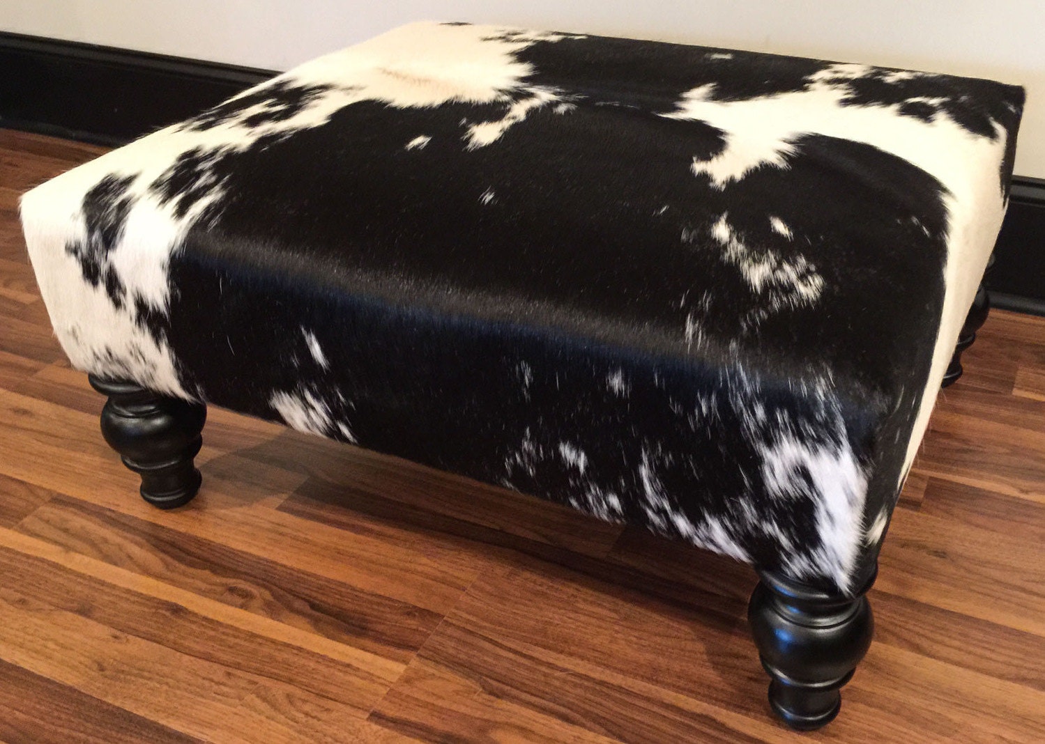 Cowhide Ottoman Handcrafted Handmade Black & White
