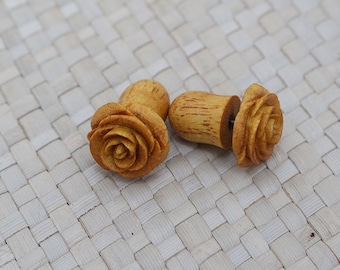 Small Yellow Rose Earring, Fake Gauge Earrings, Wooden Earrings, Fake Plug Earrings