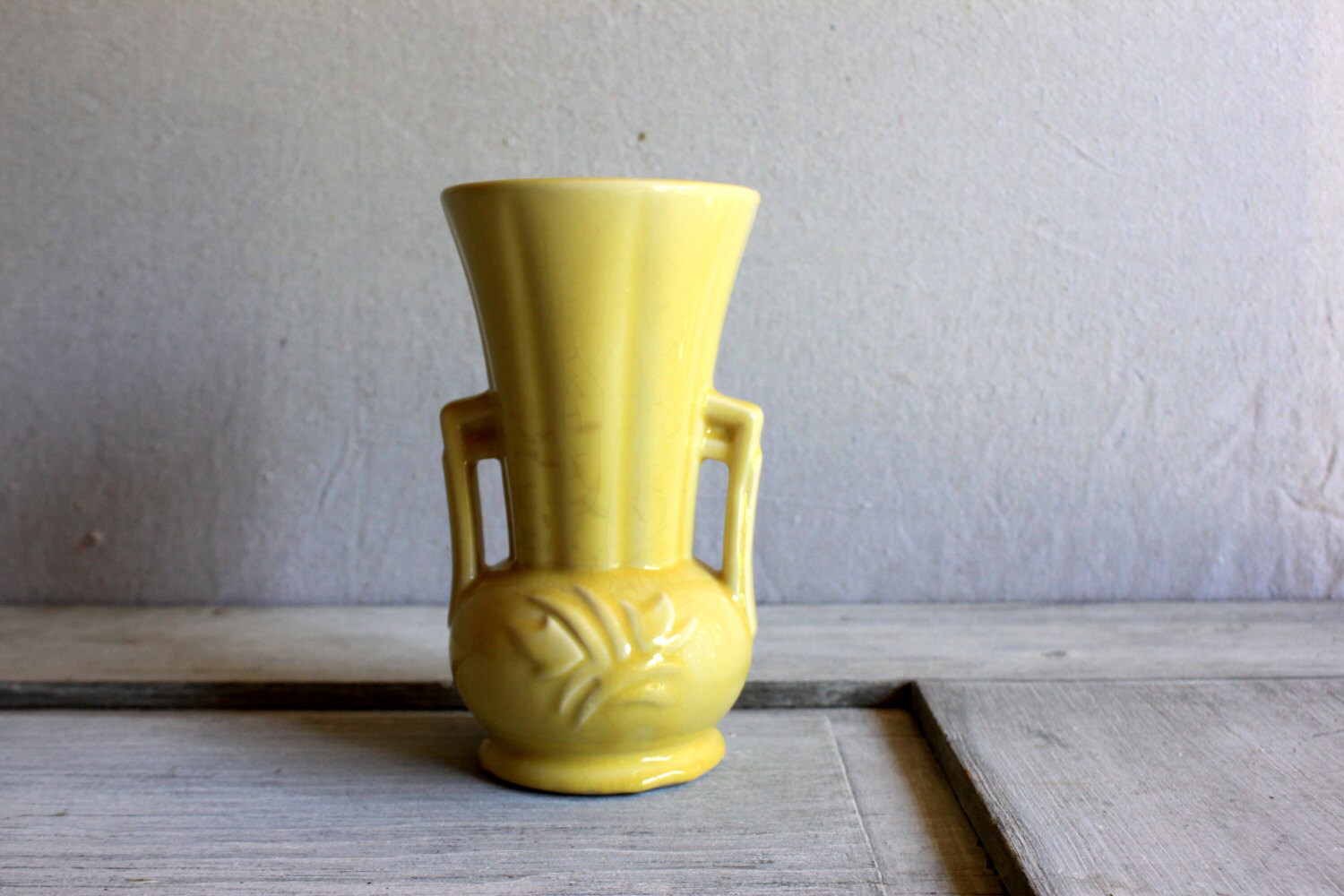 SALE : McCoy Vase Yellow Urn Double Handles Tulips