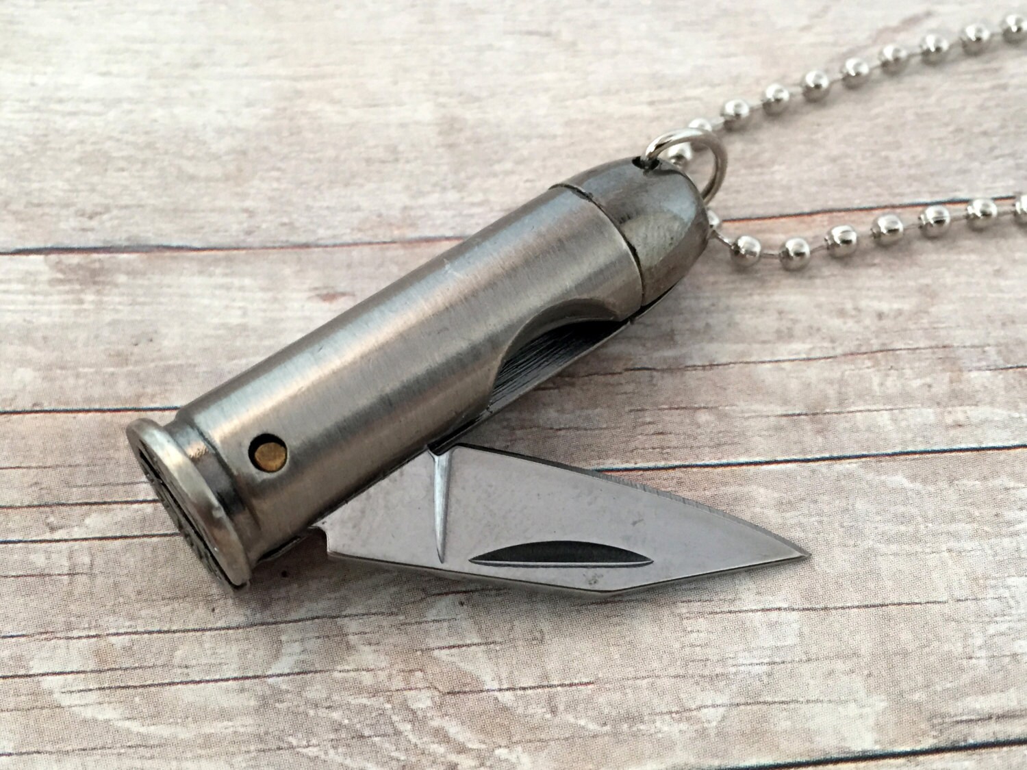 Bullet Knife Pendant Necklace Silver 44 Magnum Bullet Casing