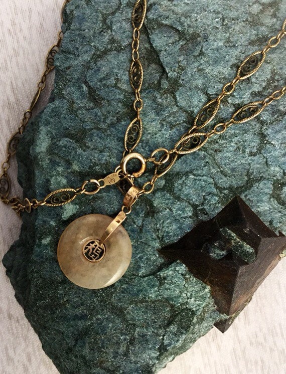 Jade good luck pendant 14k gold jade pendant