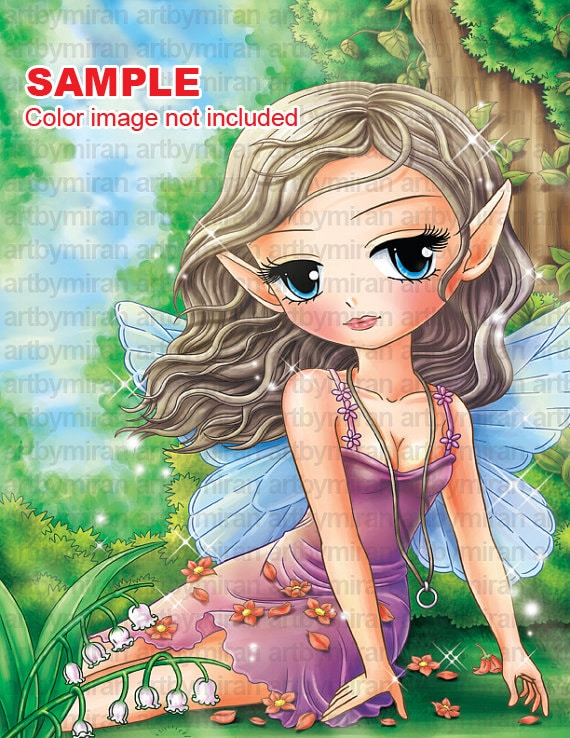 Fairy Digital Digi Stamps -Shaylee, Fantasy digi stamp, Big Eye Doll Coloring Page,  Instant Download Line Art for Card