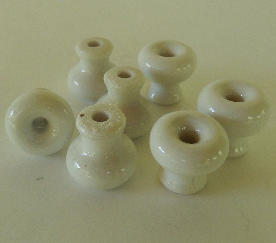 Seven Very Small Vintage Porcelain Apothecary Knobs Set Haute Juice