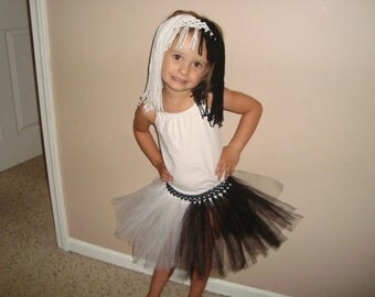 Cruella Deville inspired tutu skirt and wig headband set, great for costumes and dress up!