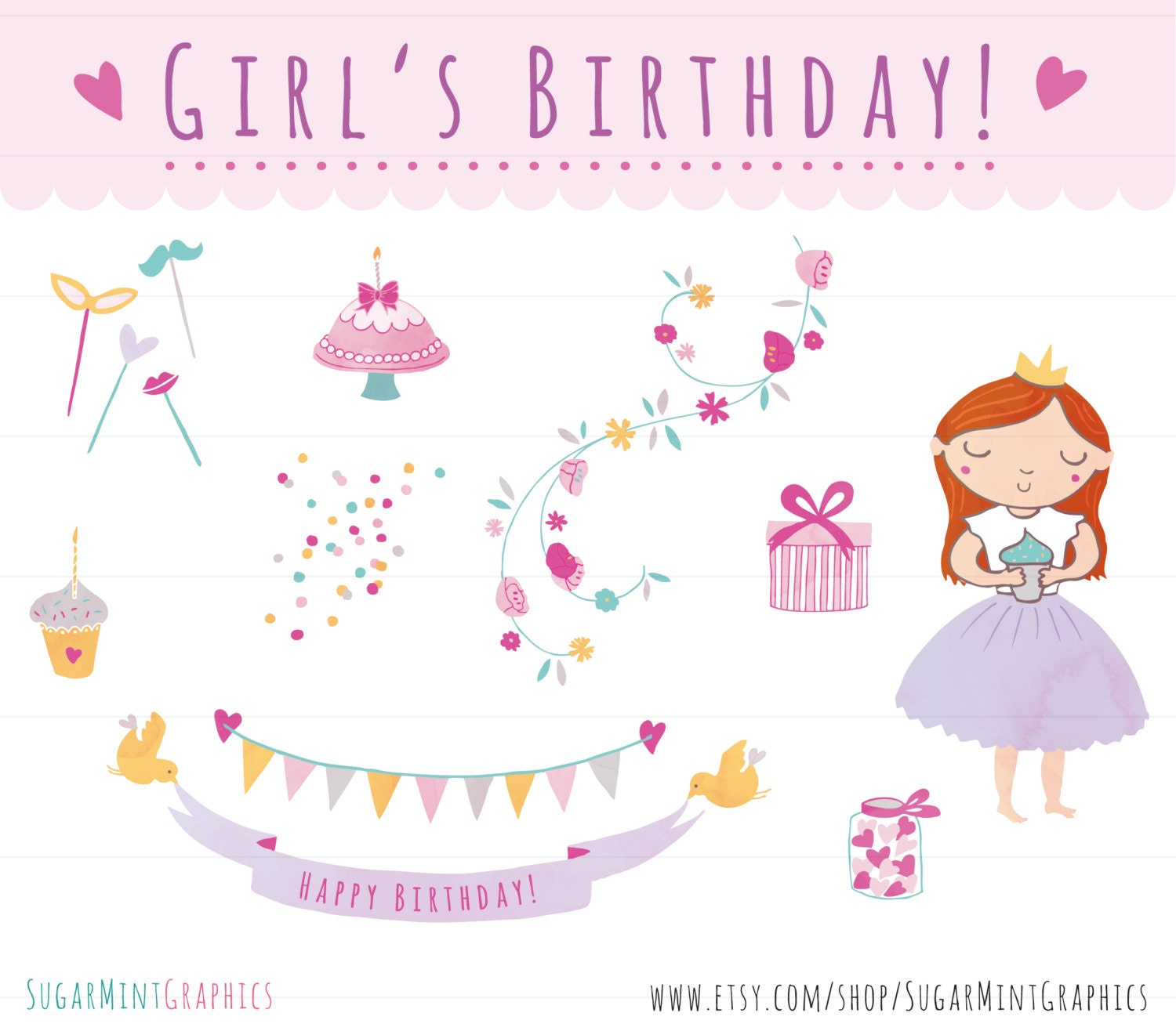 Birthday Clip Art Birthday Clipart Girl by SugarMintGraphics