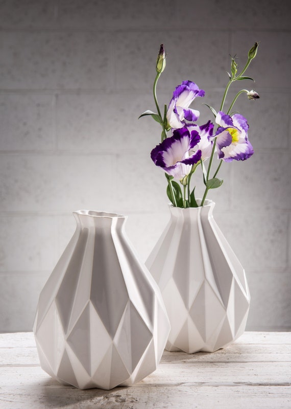 White vase Polygon vase Geometric vase White by StudioArmadillo