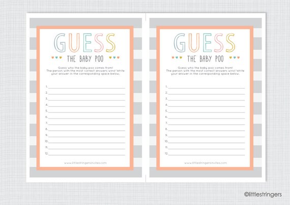 Instant Download Printable Illustrated Baby Shower Game Baby