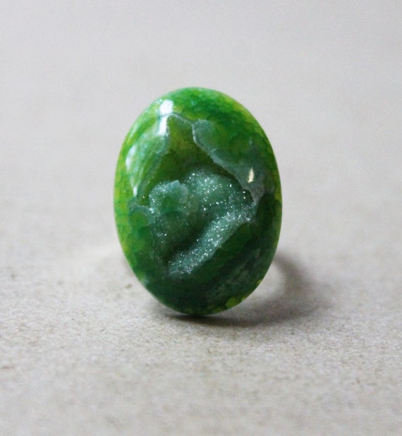 Lime Green Ring Summer Jewelry Genuine Druzy Ring Gemstone