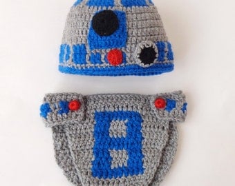 R2D2 Costume - Hat And Diaper Cover From Star Wars - Premie, Newborn, Child, Teen, Adult - Halloween / Cosplay Wig