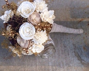 Rustic Ivory Sola Flower Bouquet, Wedding Bouquet Set, Natural and Elegant Custom Sola Flower Wedding Bouquets