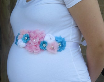 Maternity Sash-Gender Reveal Sash-Gender reveal party-pregnancy belt-maternity-maternity belt-baby shower sash-flower belt-flower sash baby