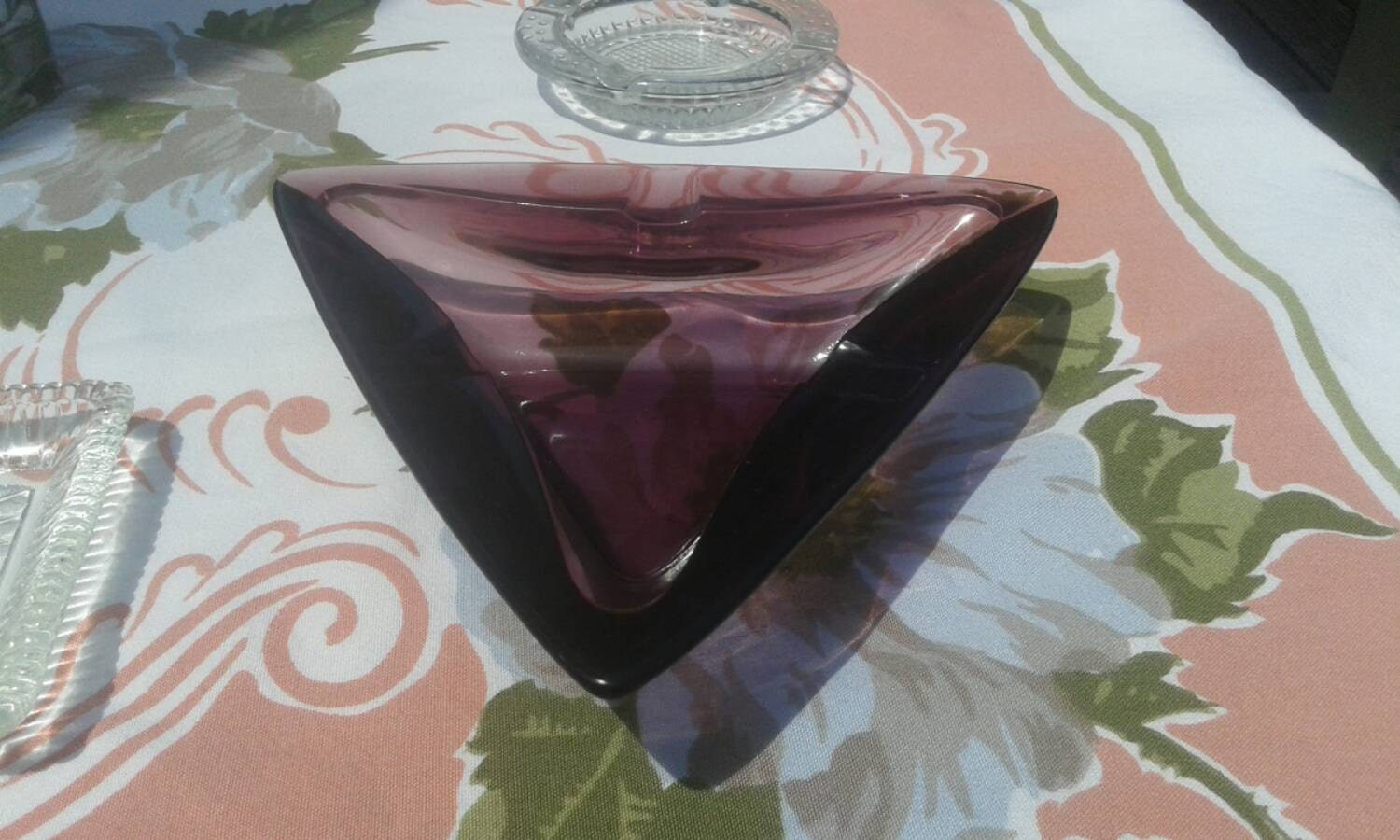 Vintage Midcentury Hazel Atlas Amethyst Glass Moroccan Triangle Ashtray