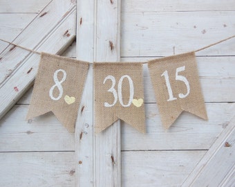 Save the date banner, Save the date bunting, Engagement Banner, Engaged Garland, Burlap Banner Photo Prop, Shower Decor, Custom Date Bunting
