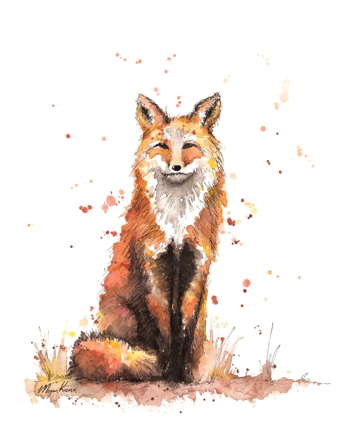 Fox Watercolor Print on Canvas or Watercolor Paper