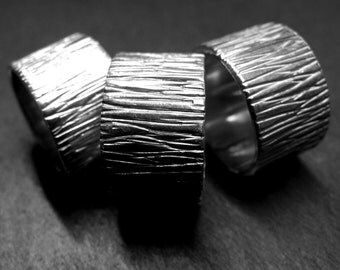 8W1 - Bague texturée effet ecorce d'arbre en argent 925