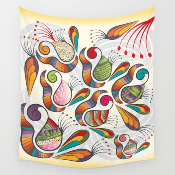 Wall tapestry, Hippie Tapestry, Colorful Paisley bohemian wall hanging