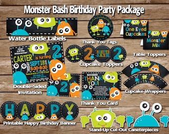 SALE***** monster birthday party package, monster party package, monster party, monster invitation, Monster Bash Printable party package