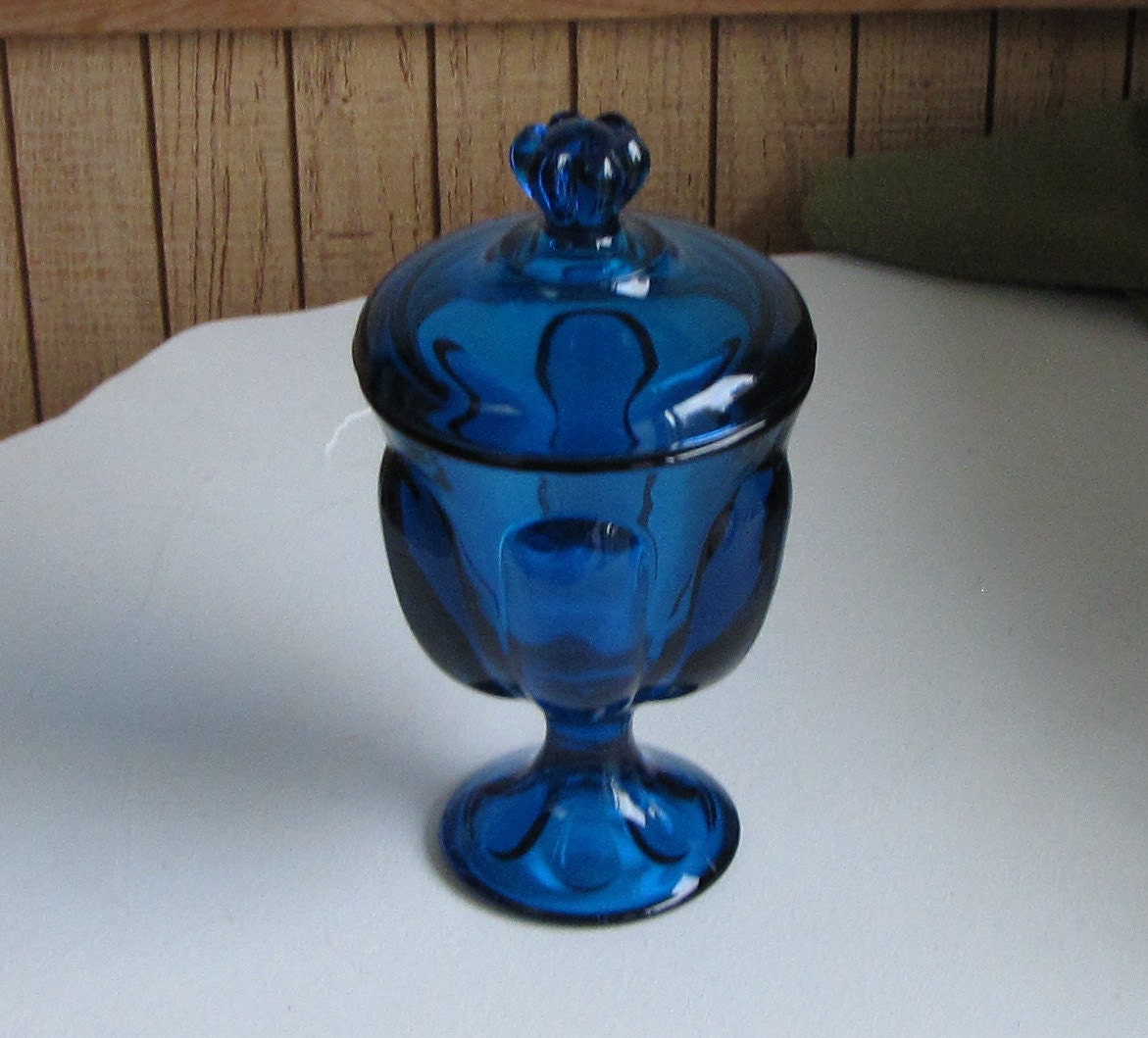 Bluenique Viking Glass Pedestal Jar by LazyYVintage on Etsy