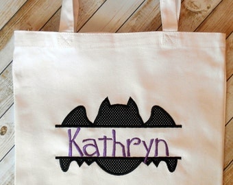 Personalized bat Halloween trick-or-treat bag