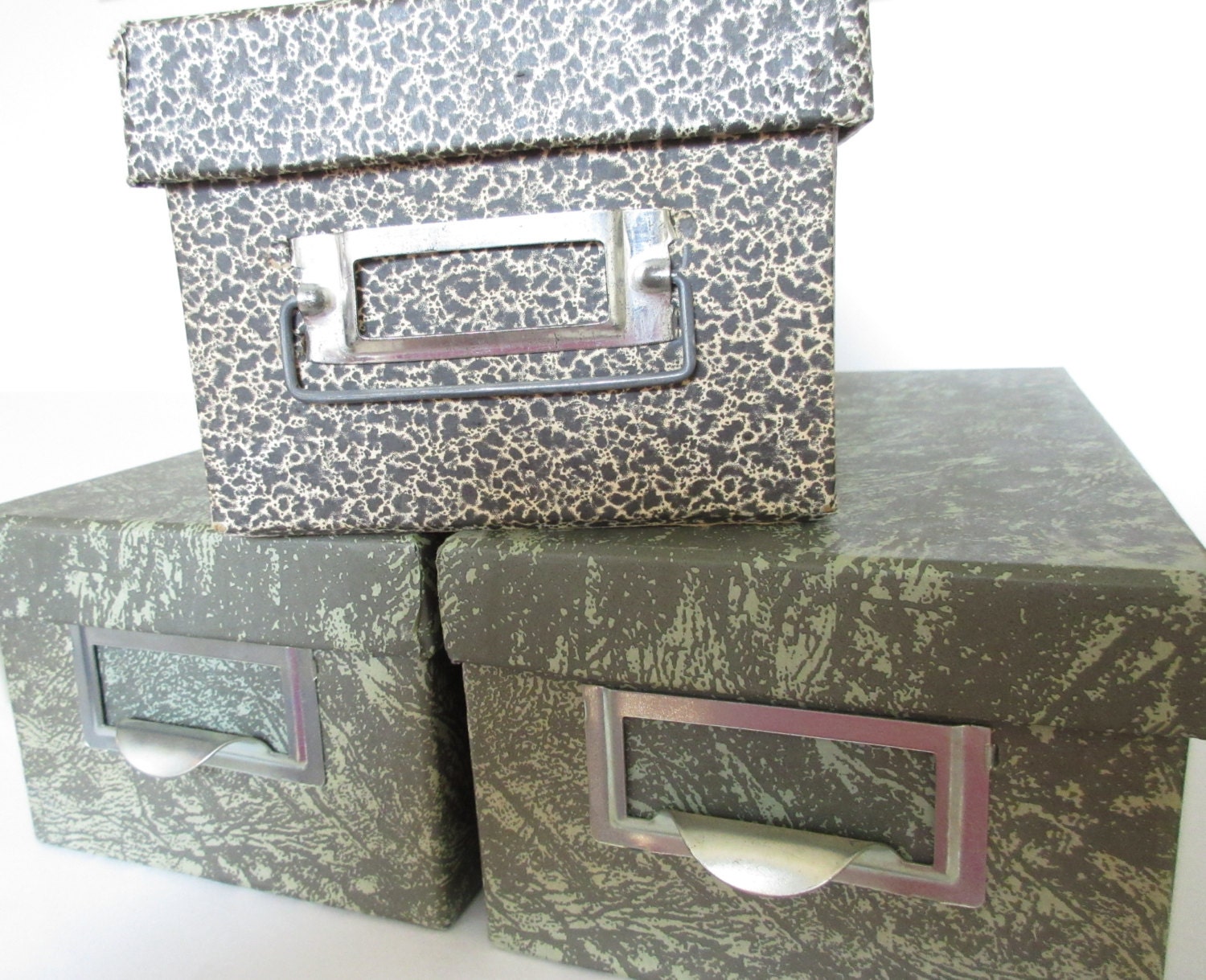 Vintage Cardboard File Boxes Set Of Three Green And Black Haute Juice 0603