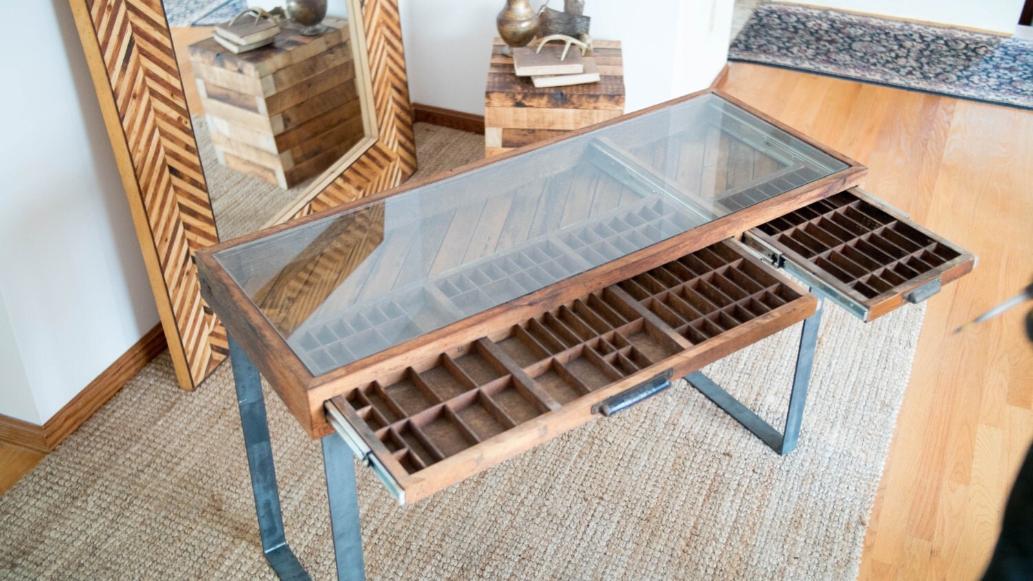 Reclaimed wood printer drawer desk by UniqueIndustry on Etsy