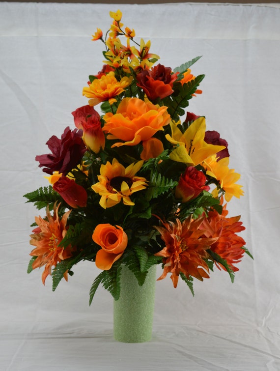 No.5021 Fall Cemetery Arrangement. Autumn Cone Flower Cone