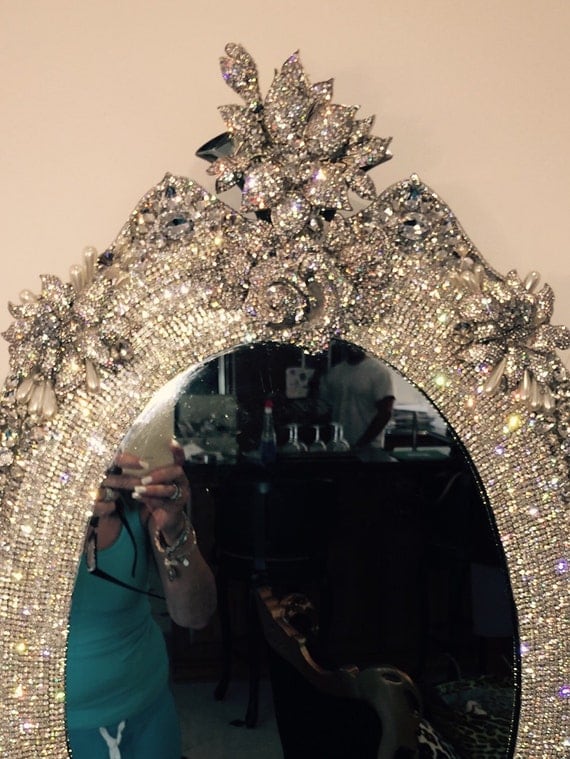 Rhinestone wall mirror by HOMEOFTHERHINESTONE on Etsy