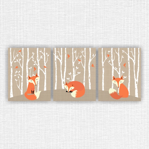 Fox wall art Forest animals wall art Burlap wall art Fox