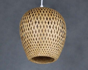 Double Lamp Shade Hand Woven From Bamboo Pendant Lamp One E27 Lighting Lampholder 110-240V/50Hz Natural Bamboo Colour
