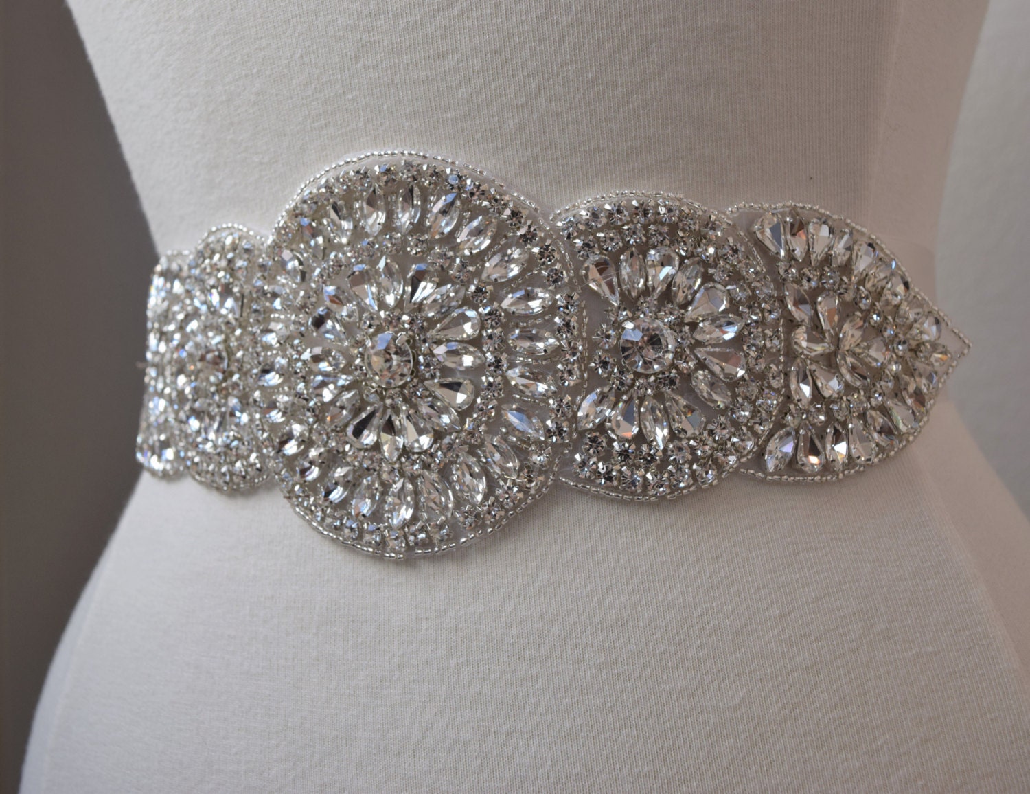 Crystal Rhinestone Bridal Belt on Satin Sash Thick Bridal