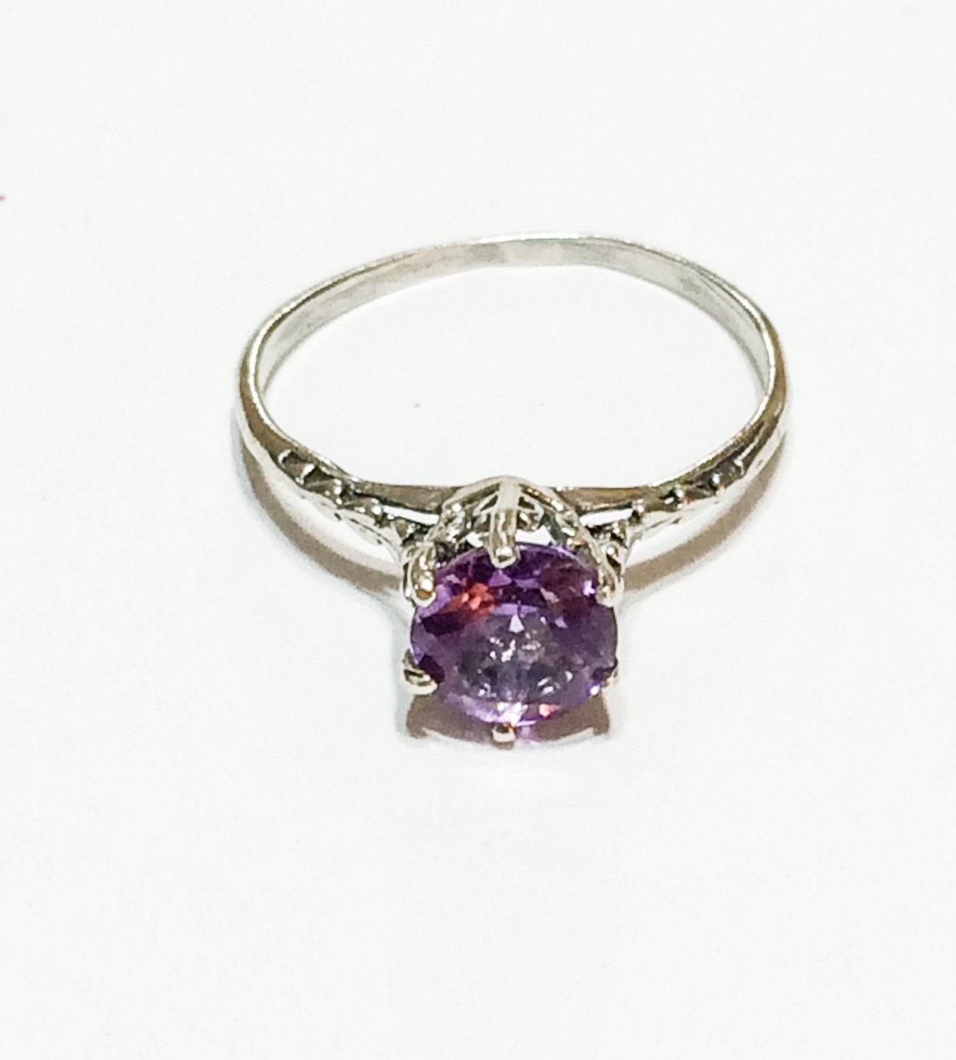 Art Deco Sterling Silver Ring Amethyst Gemstone Solitaire
