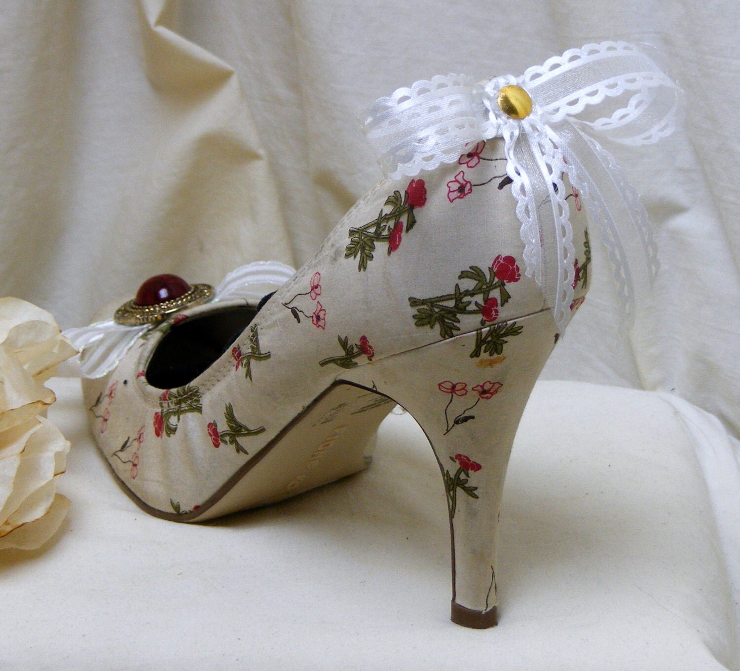 RESERVED FOR JERI . . Hand Crafted Floral Fabric Heels