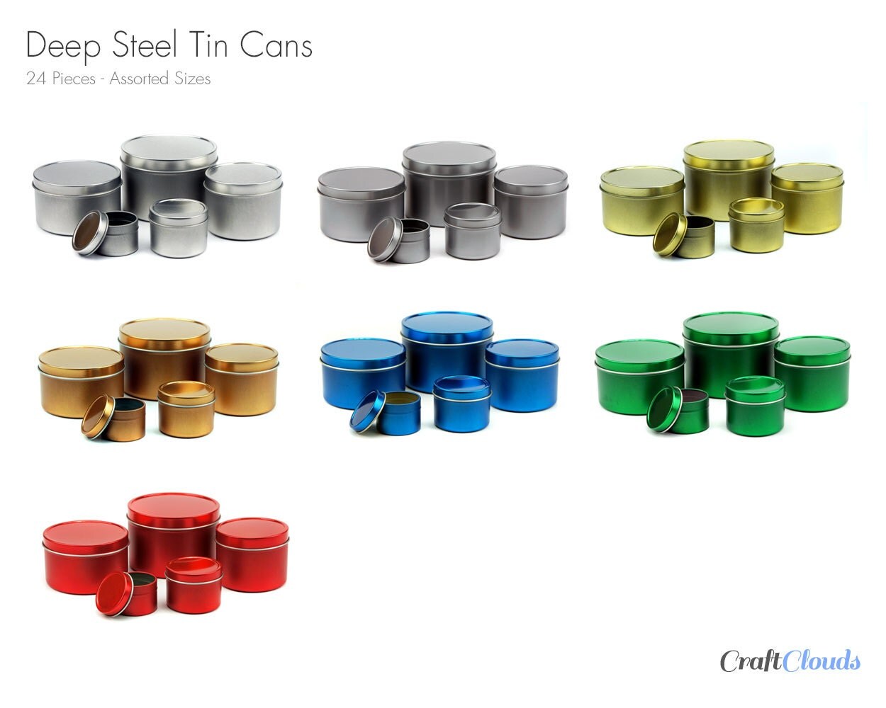 24 Deep Steel Tin Can Steel Assorted Sizes and by CraftClouds