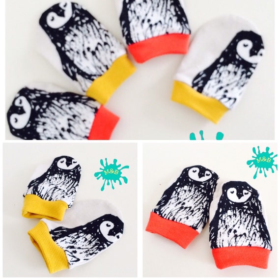 Items similar to Penguins scratch mits, newborn mits, newborn gloves